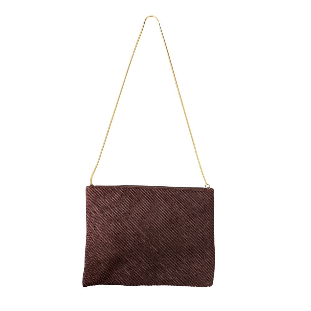 Vintage Reva The Elaine Shops Brown Ribbed Fabric Gold Chain Shoulder Bag
